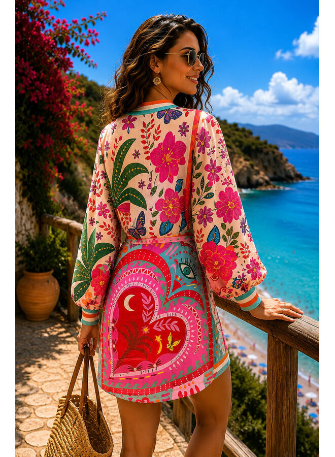 Island wikkeljurk - roze/turquoise