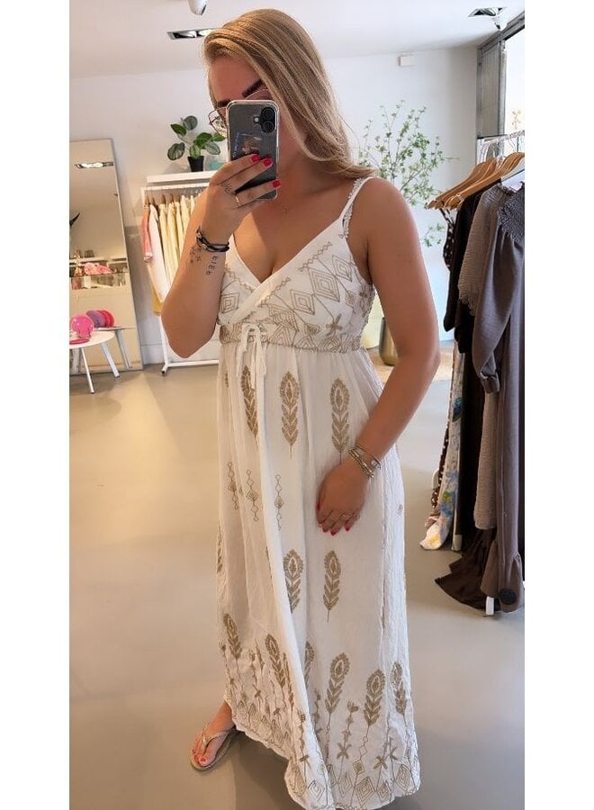 Boho maxi jurk met gouden borduursels