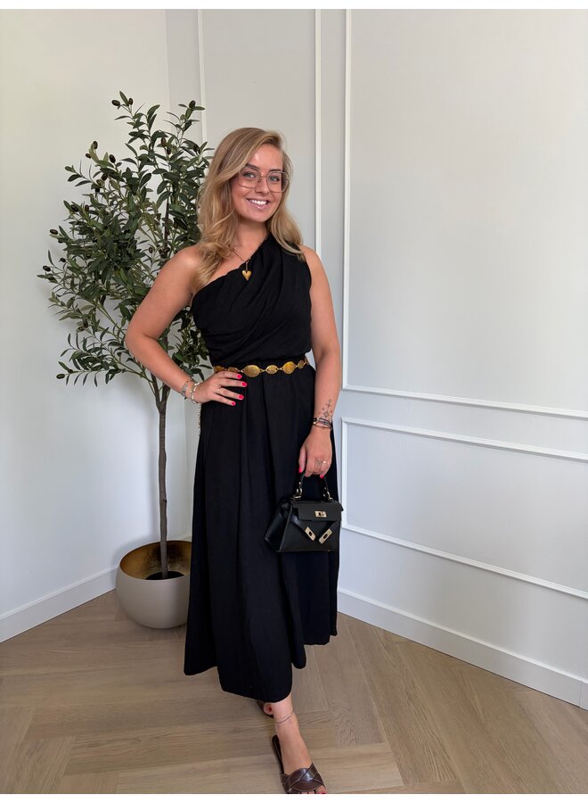 One shoulder dress - zwart