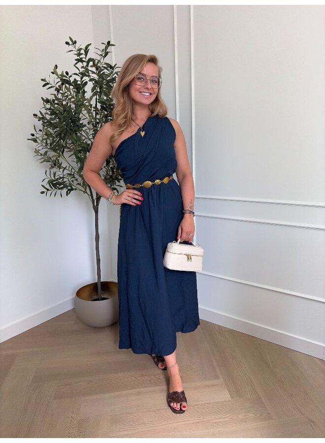 One shoulder dress - donkerblauw