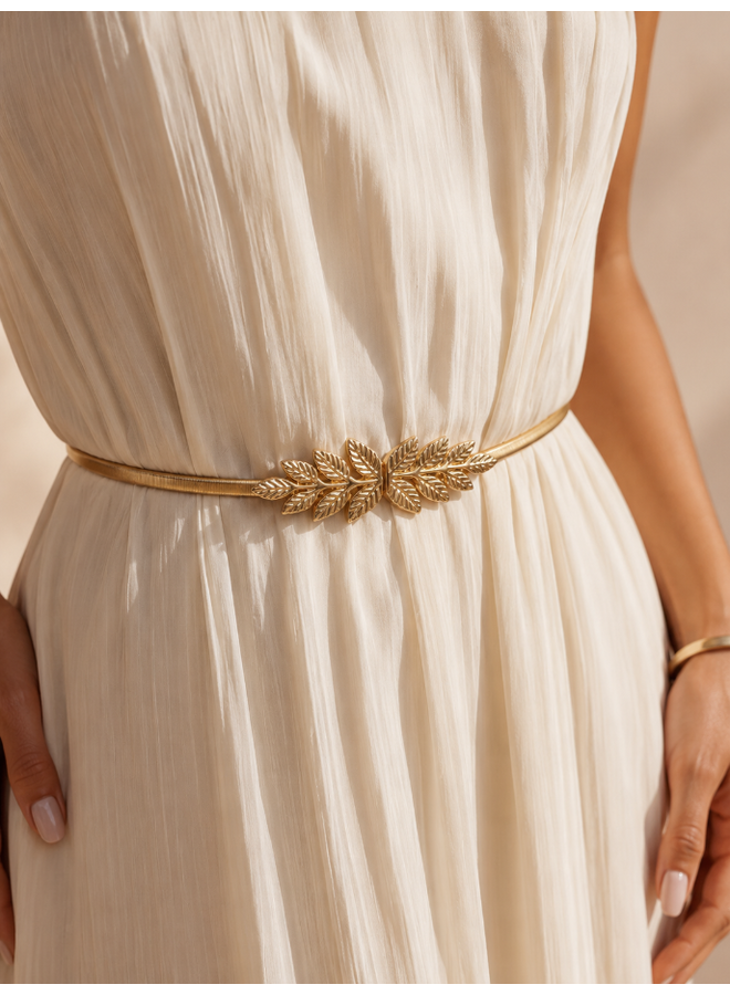 Metalen luxe riem met veertjes - goud