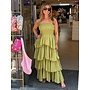 Strapless jurk met ruffles - olijfgroen