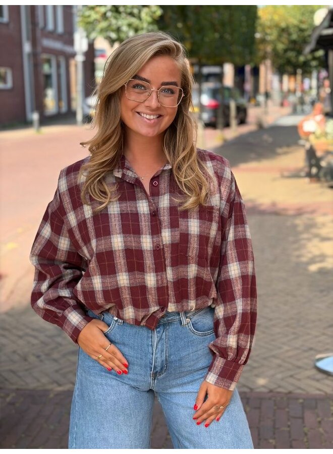 Geruite cropped blouse - bordeaux