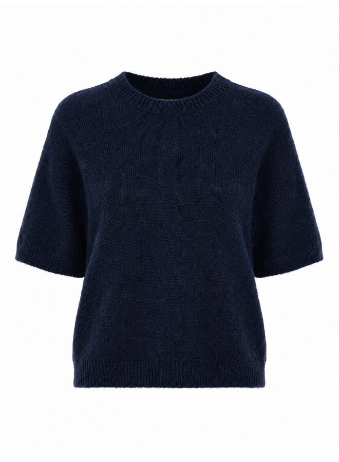 Emma knitted short sleeve trui - donkerblauw