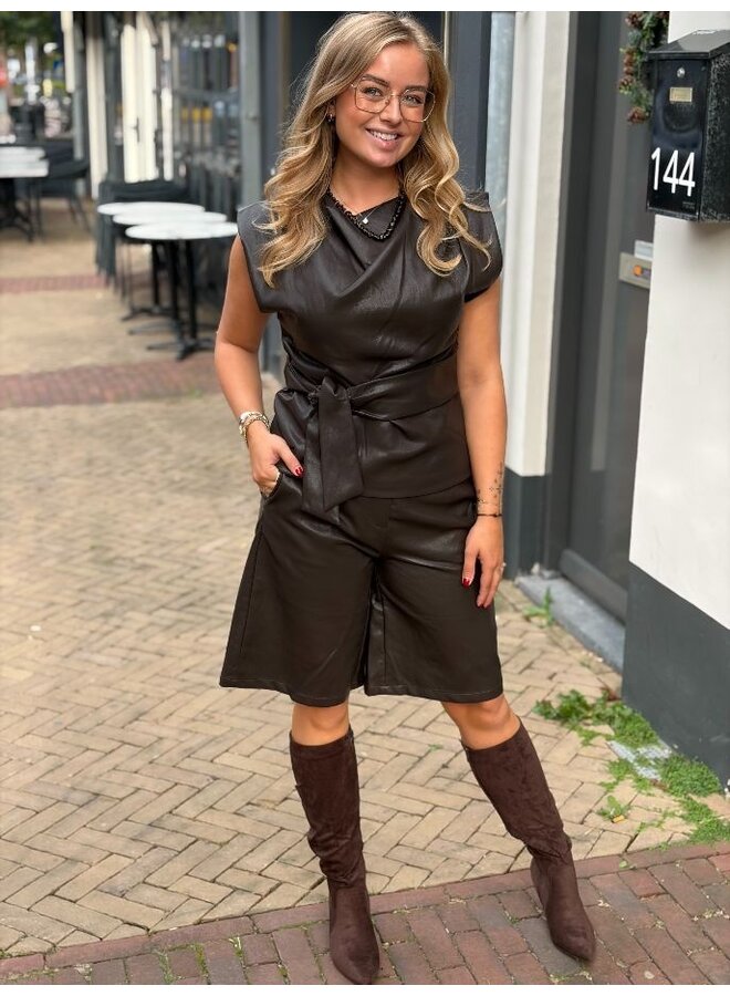 Ambika PU Jort broek - donkerbruin