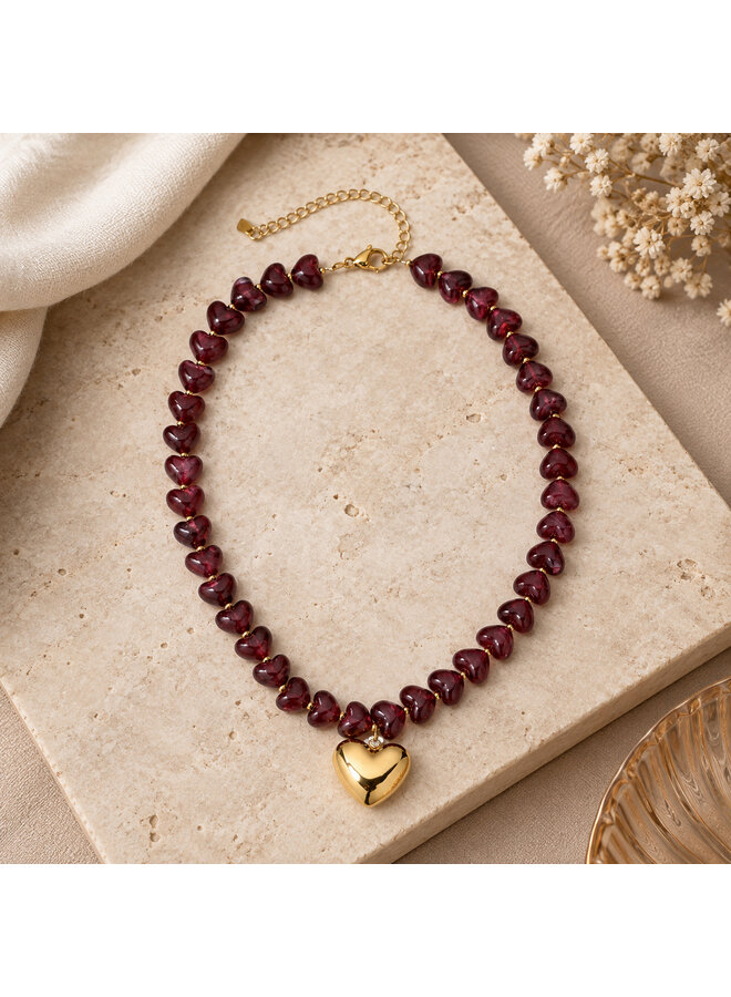 Hartjes ketting - bordeaux