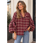Geruite blouse met ballonmouw - bordeaux