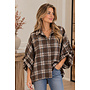 Geruite blouse met ballonmouw - donkerbruin