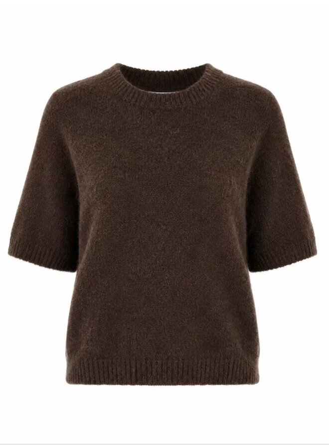 Emma knitted short sleeve trui - donkerbruin