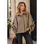 Geruite blouse met ballonmouw - camel
