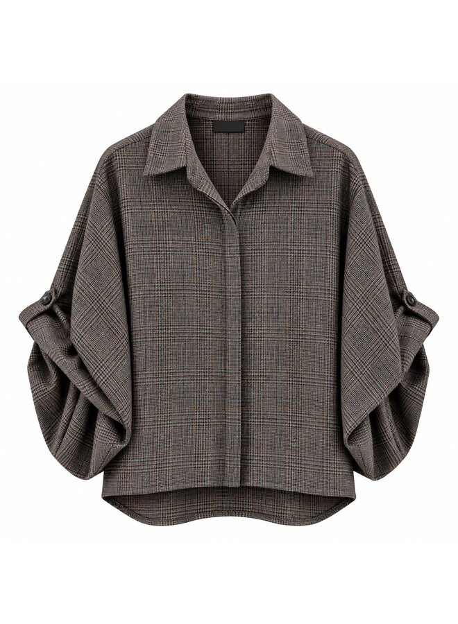 Geruite blouse met ballonmouw - bruin