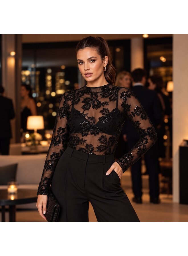 Glitter top - zwart