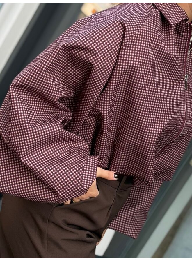 Geruite bomberjacket - bordeaux