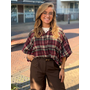 Geruite blouse met ballonmouw - bordeaux