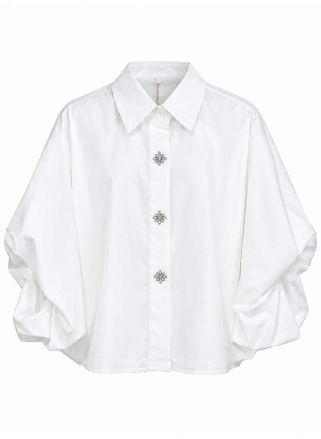 Ballon blouse met pailletten knopen - wit