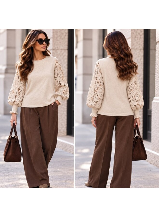 Trui met kanten mouwen - beige