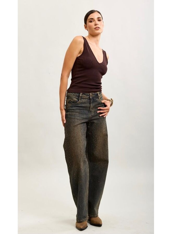 Barrel dirth wash jeans met glitters
