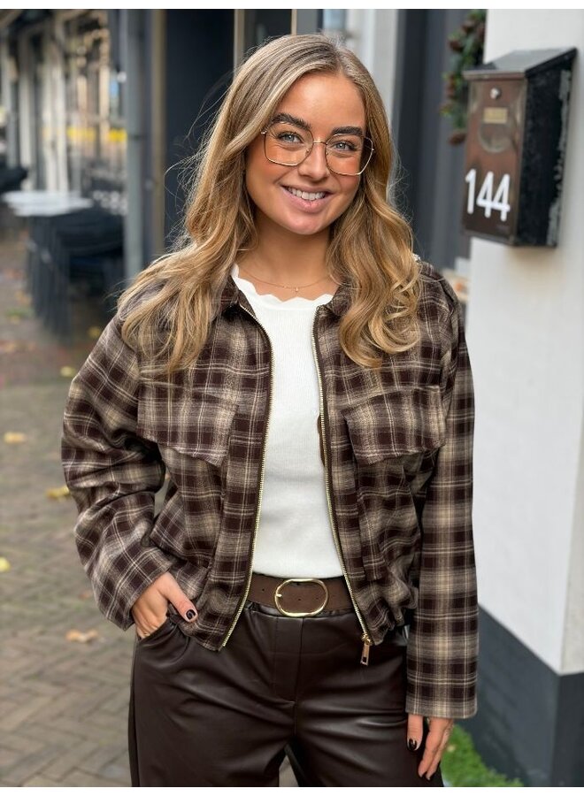 Geruite bomberjacket - bruin