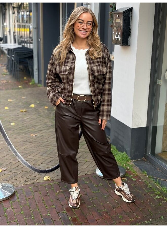 Geruite bomberjacket - bruin
