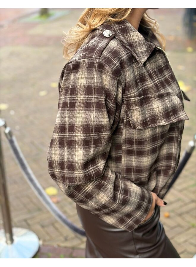 Geruite bomberjacket - bruin