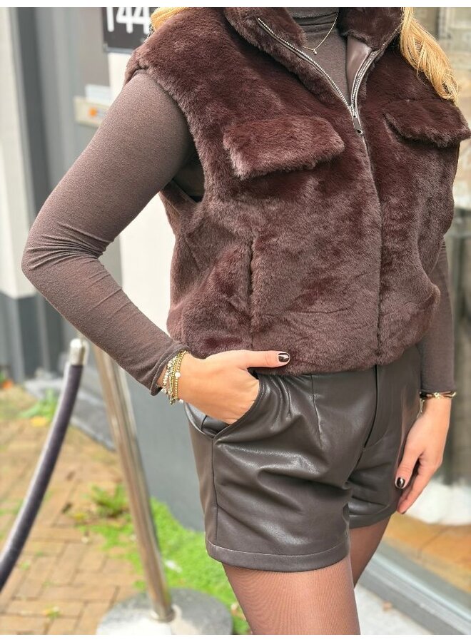 Fluffy gilet - donkerbruin