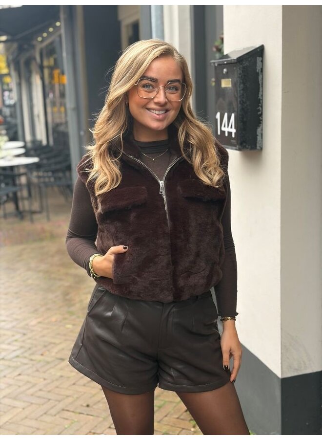 Fluffy gilet - donkerbruin
