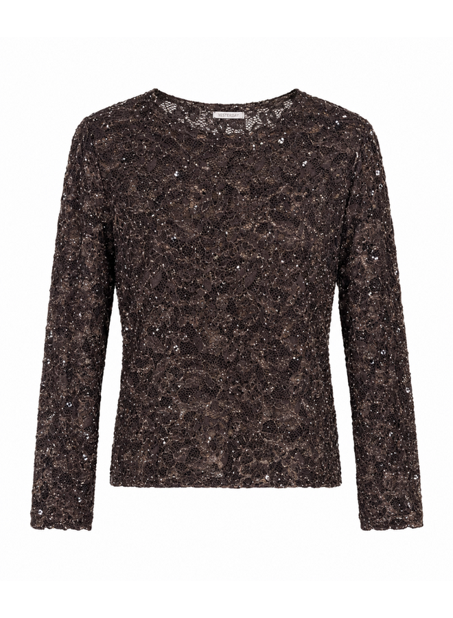 Kanten ondertop met glitter - donkerbruin