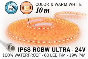 AppLamp IP68 Waterdichte RGBW ULTRA Ledstrip, 600 ULTRA Led's, 24 Volt, 10 m