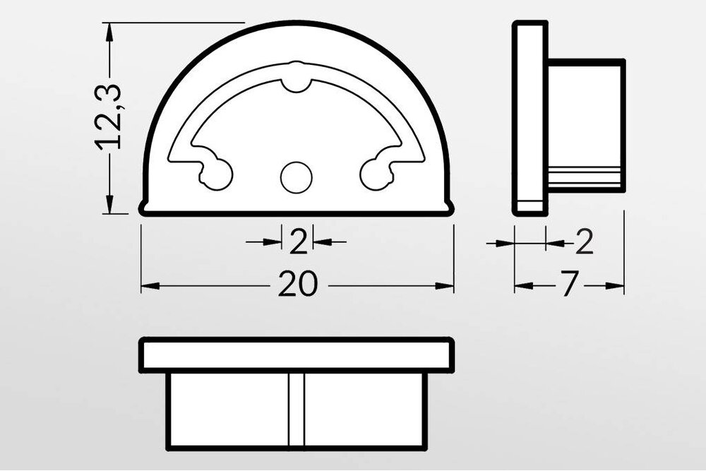 Eindkapjes BEND voor Half Ronde Cover `D`, Set van twee