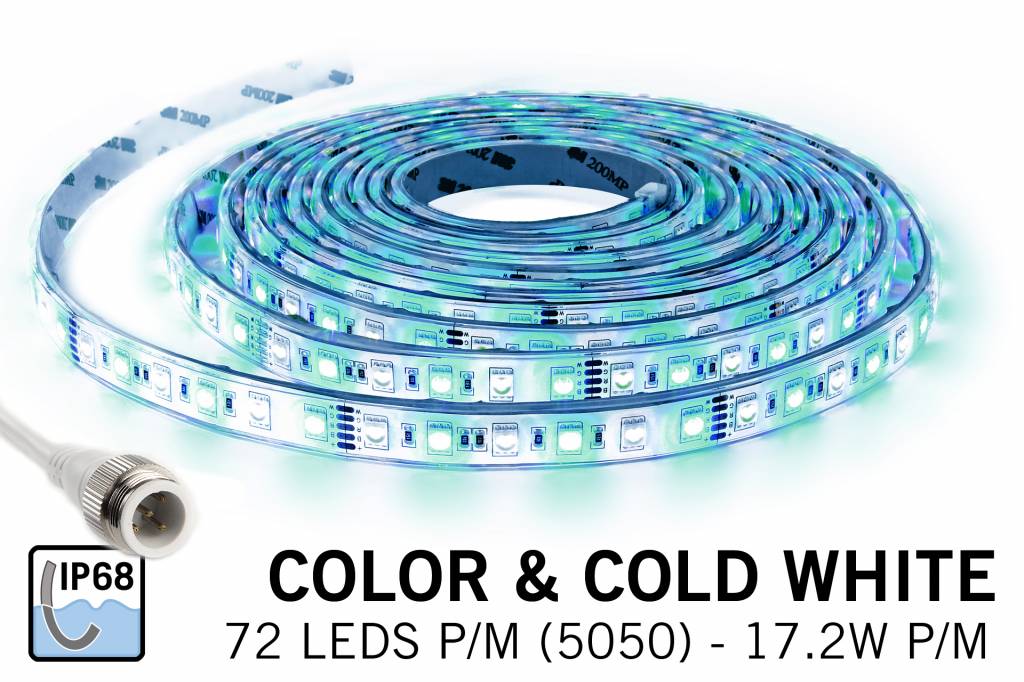 JEP fluit Fysica IP 68 Waterdichte RGBW LED strip Kleur + koud wit, 360 leds 12V