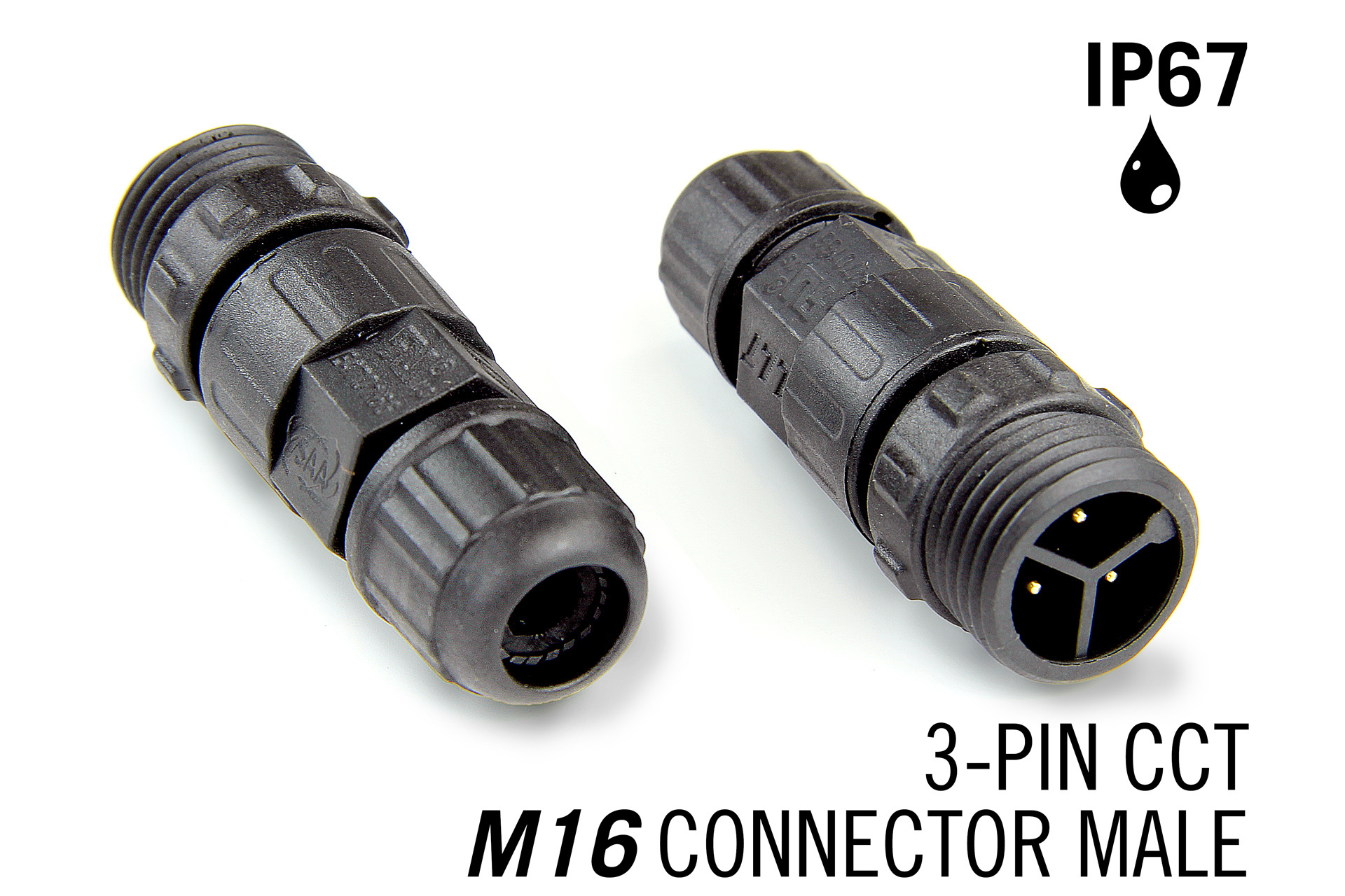 M16 driepolige IP67 Waterdichte Male Connector
