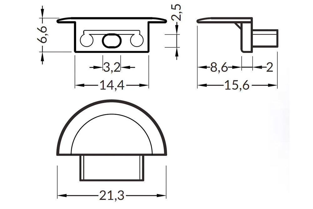 Eindkapjes voor LED profiel Lumo RS, Half rond, Set van twee