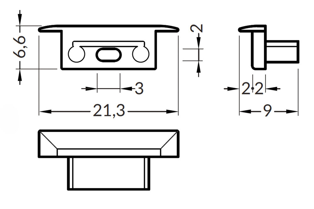 Eindkapjes voor LED profiel Lumo RS, Rechthoekig, Set van twee