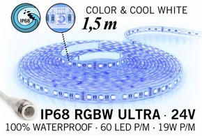 AppLamp IP68 Waterdichte RGBW ULTRA Ledstrip, RGB+Koel wit, 60 led's p/m, 24 Volt, 1,5 meter