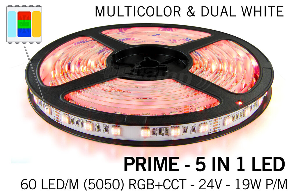 MiLight PRIME RGBCCT ledstrip | 60 of 96 LED/m | 5in1 | 12 of 24V | 2.5 of 5m