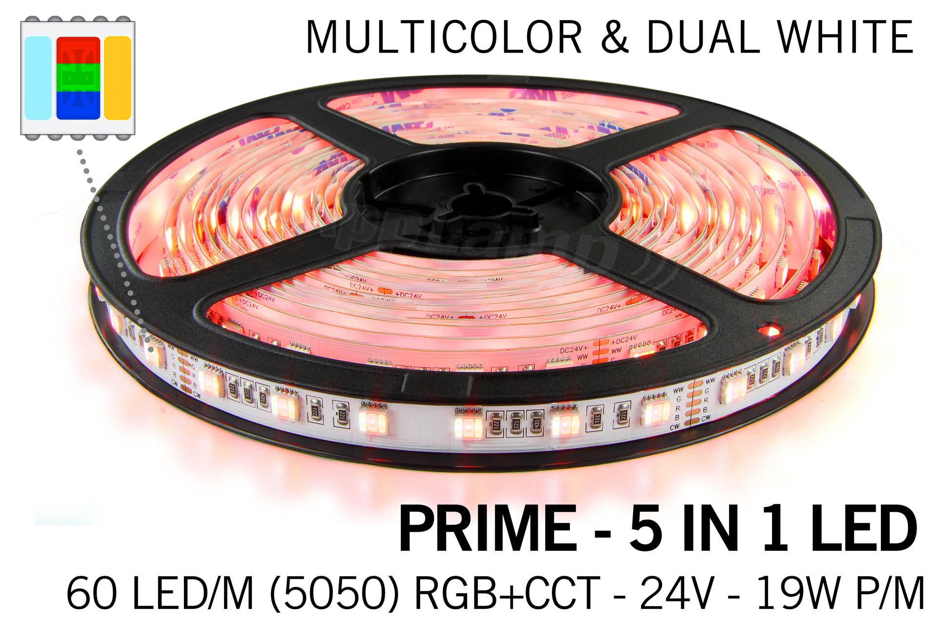 MiLight ACTIE! PRIME RGBCCT ledstrip | 60 of 96 LED/m | 5in1 | 12 of 24V | 2.5 of 5m