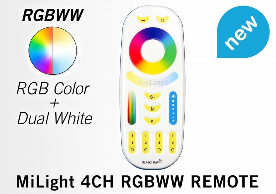 MiLight Touch Remote RGB+Dual White,  Mi-Light  RGBWW met 4-kanalen