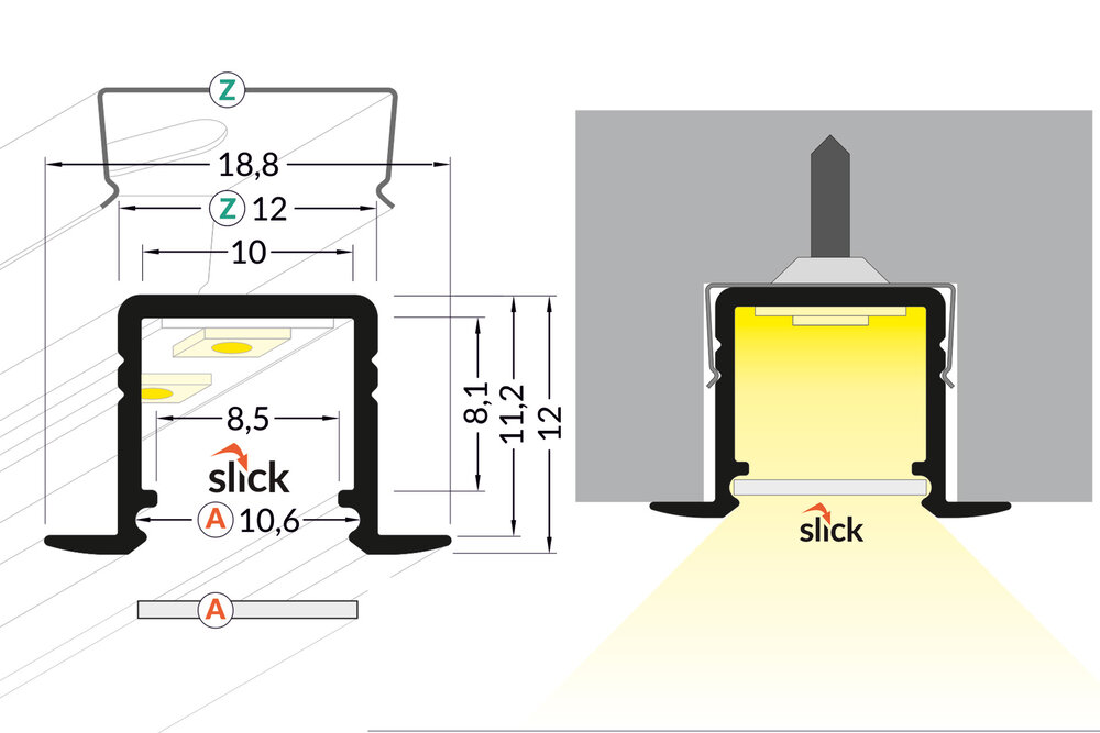 NOVA RS 10mm Verzonken Led Profiel 1m-2m