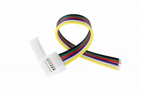 RGB+Dual White LED strip pigtail connector voor 12mm strips, soldeervrij, 15cm - 6 contacten