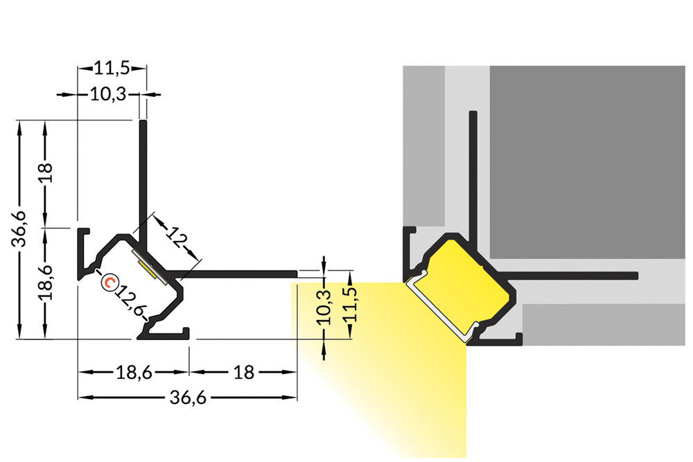 EDGE TS270 12mm verzonken Led Profiel voor tegels en stucwerk