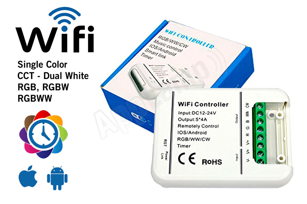 LED Magical Wi-Fi Controller voor RGB, RGBW, RGBWW, CCT en single color strips met tijdklok timers!