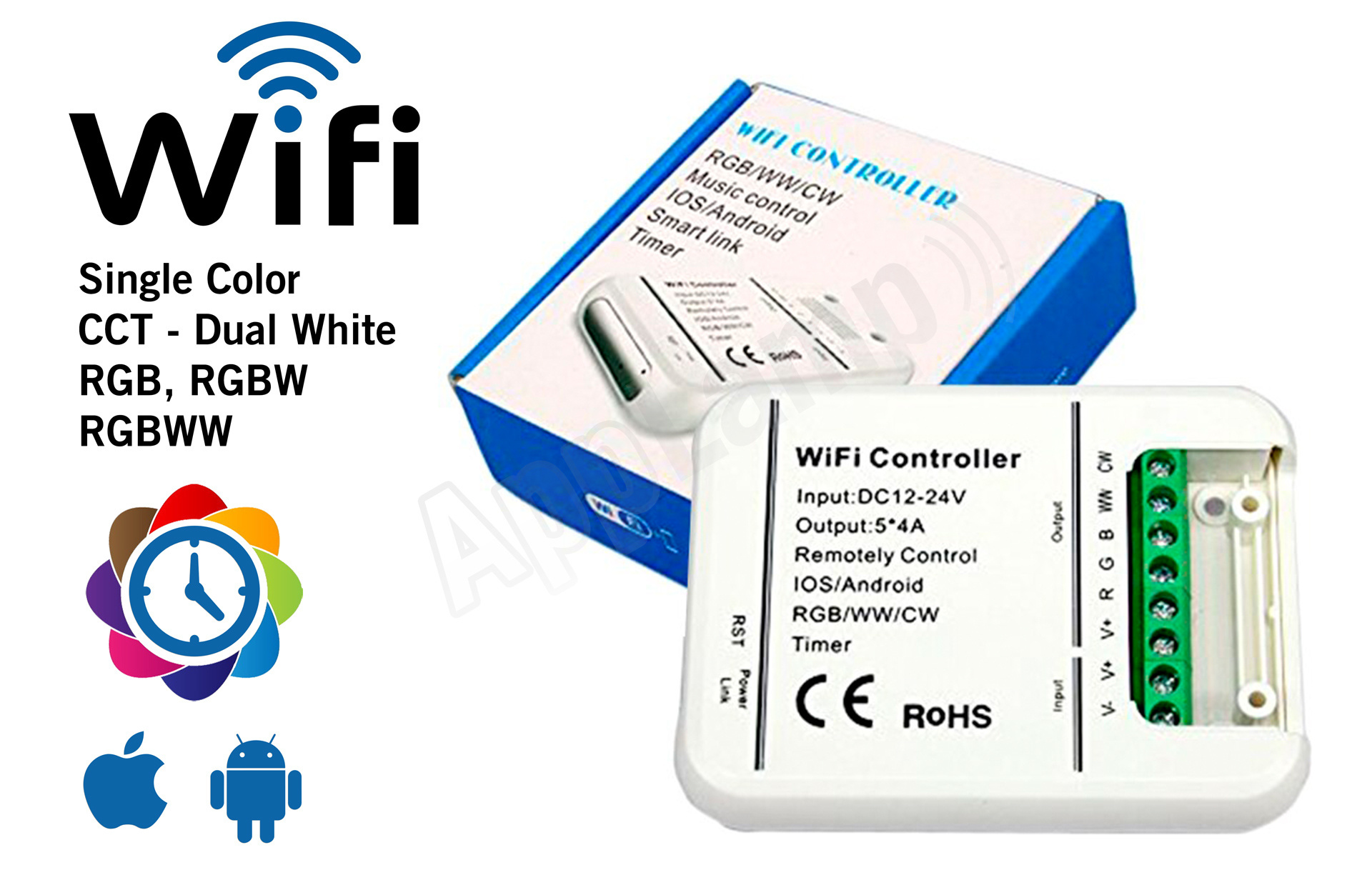 LED Magical Wi-Fi Controller voor RGB, RGBW, RGBWW, CCT en single color strips met tijdklok timers!