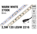 AppLamp ProLine PRO LINE Warm Wit Led Strip | 2.5m 120 Leds pm Type 2216 24V Losse Strip