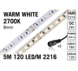 AppLamp ProLine PRO LINE Warm Wit Led Strip | 5m 120 Leds pm Type 2216 24V Losse Strip