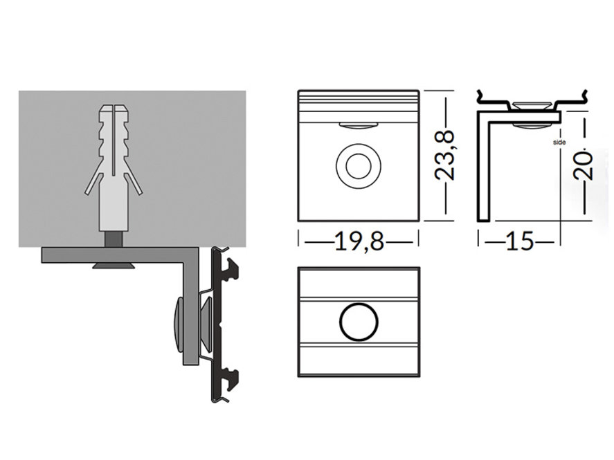 Zijwaartse Houder Type `U5` (90 graden montage BEND profiel) SIDE