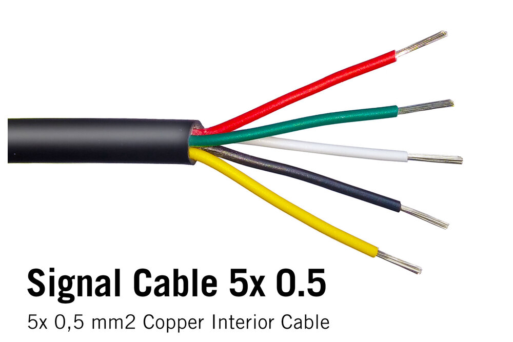 Ronde kabel 5x 0.5mm2  PVC  geel, groen, rood, zwart, wit