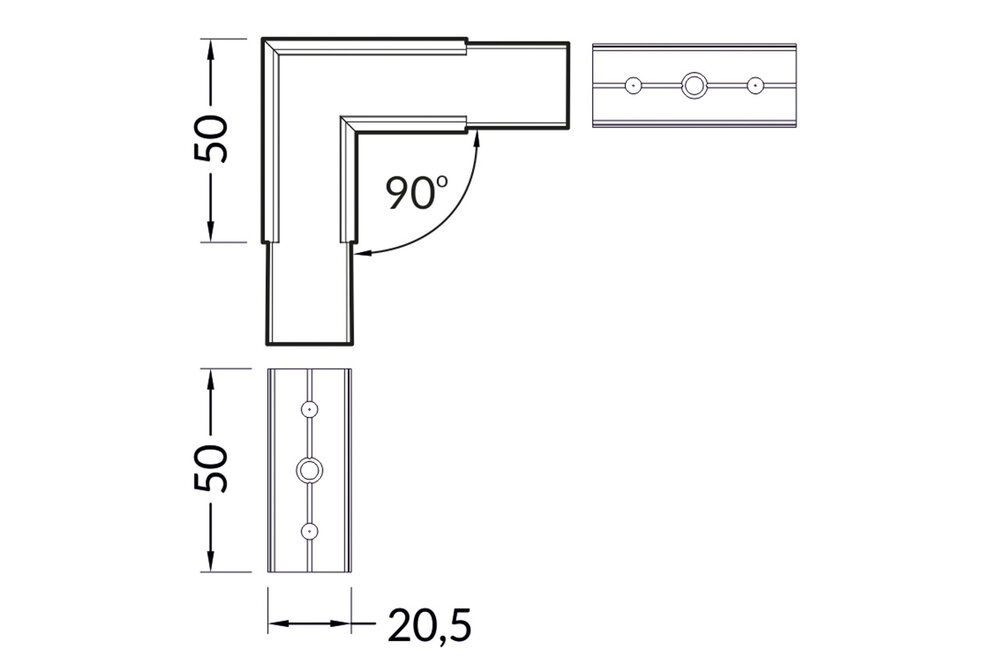 Hoek koppelstuk 90° voor NOVA20 LED profiel