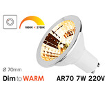 Dim2Warm 7W AR70 GU10 LED spot 2700K tot 1800K