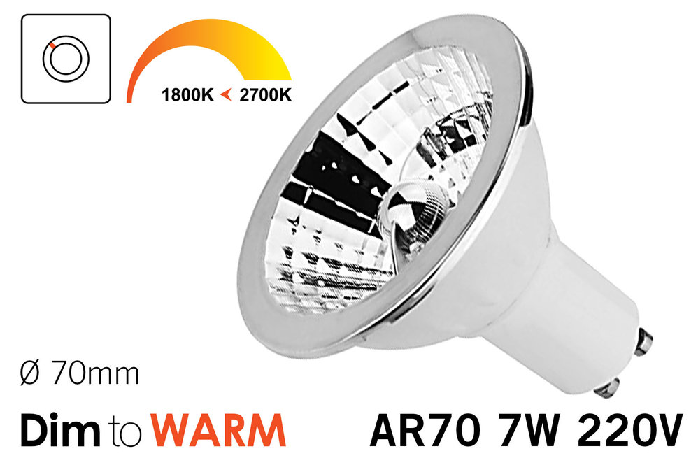 Dim2Warm  7W AR70 GU10 LED spot 2700K tot 1800K