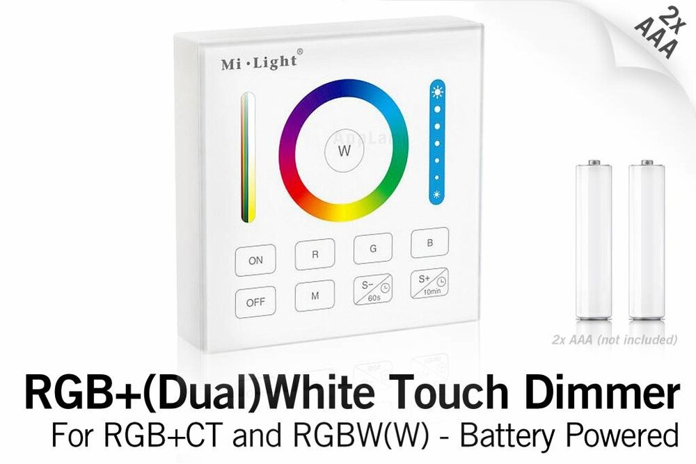 MiLight MiLight RGB+ DualWhite (RGB+CT) Touch Wandbediening Opbouw, 1-Zone, RF, 2xAAA